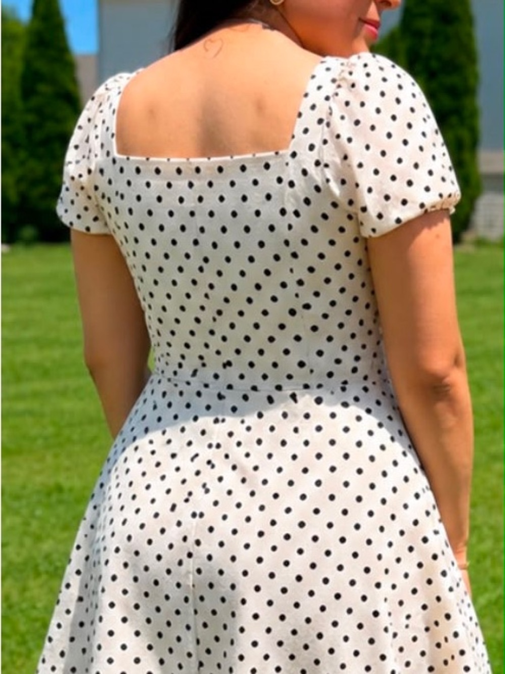 Women's White Polka Dot Fit & Flare mini Dress - Picture 3 of 4